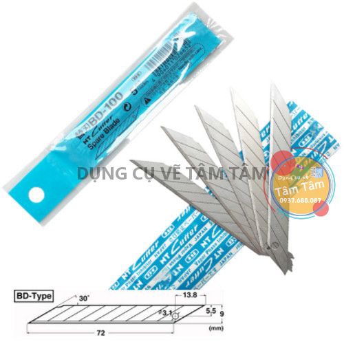 Lưỡi dao 30 độ, lưỡi dao nt cutter bd-100-dụng cụ vẽ tâm tâm