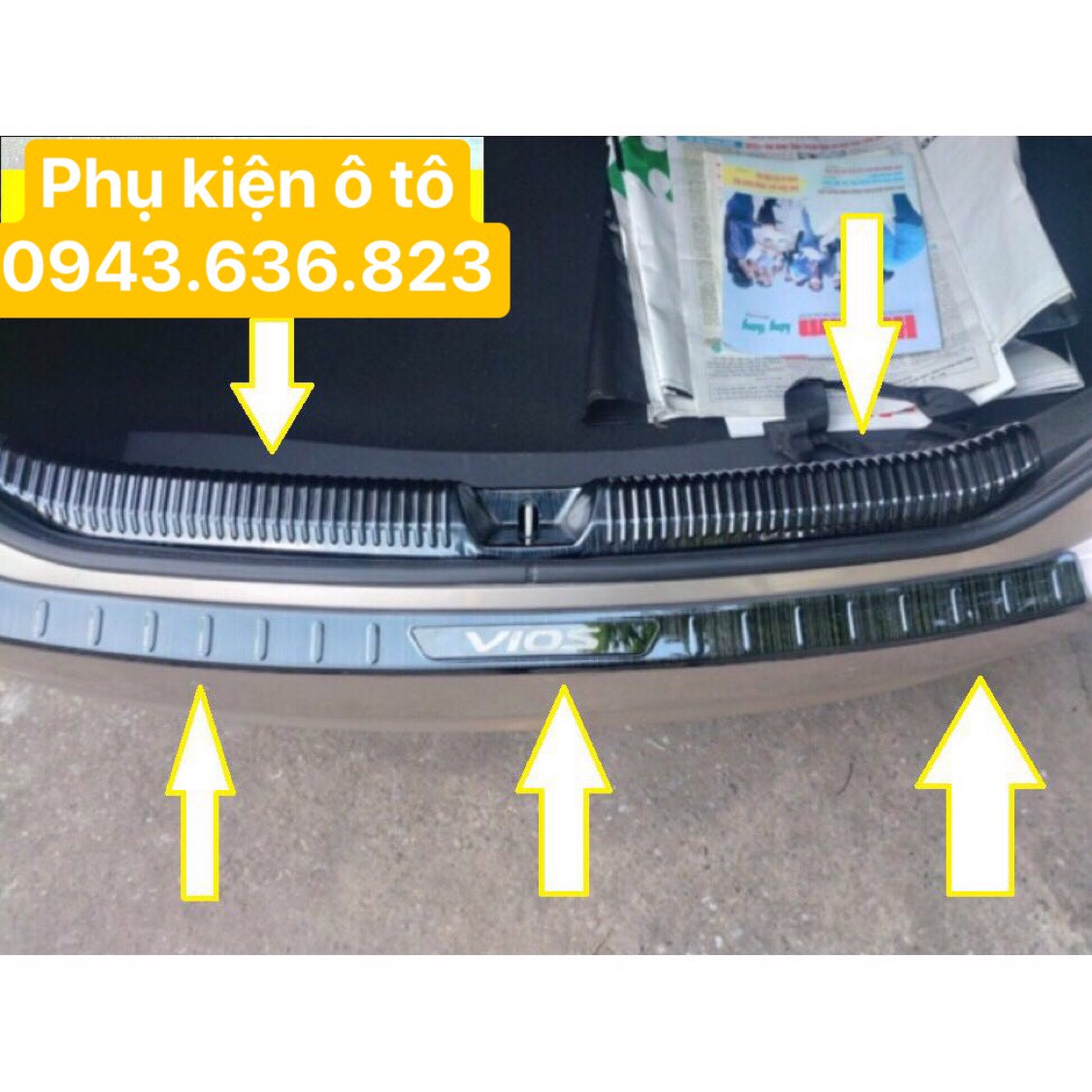 Full bộ ốp chống trầy cốp sau xe toyota vios 2019-2020-2021 mẫu titan, bậc cốp vios