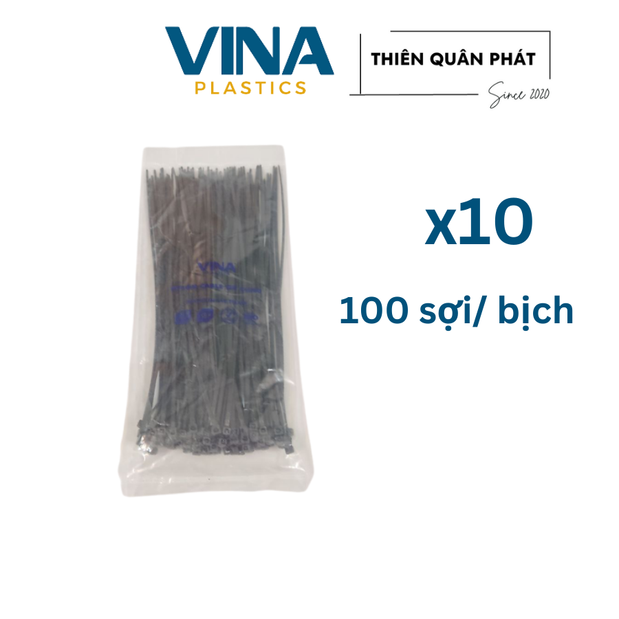 Combo 10 bịch dây rút nhựa màu đen kích thước 20 cm rộng 2.6 mm dẻo, dai bền