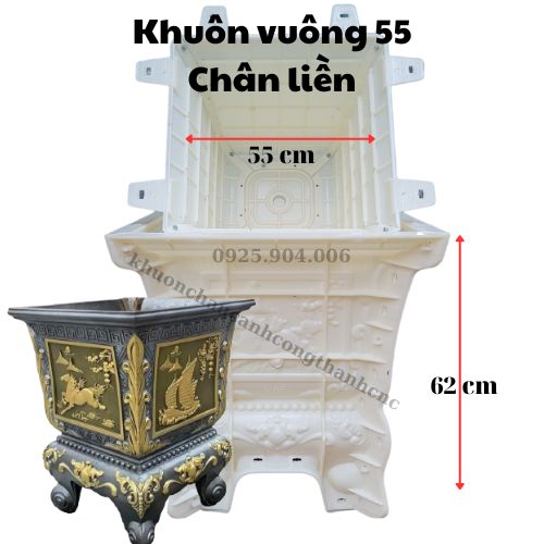 Khuôn đúc chậu cảnh Vuông 55 Chân Liền, Dùng làm chậu hoa cây cảnh xi măng, Chất liệu nhựa ABS cao cấp