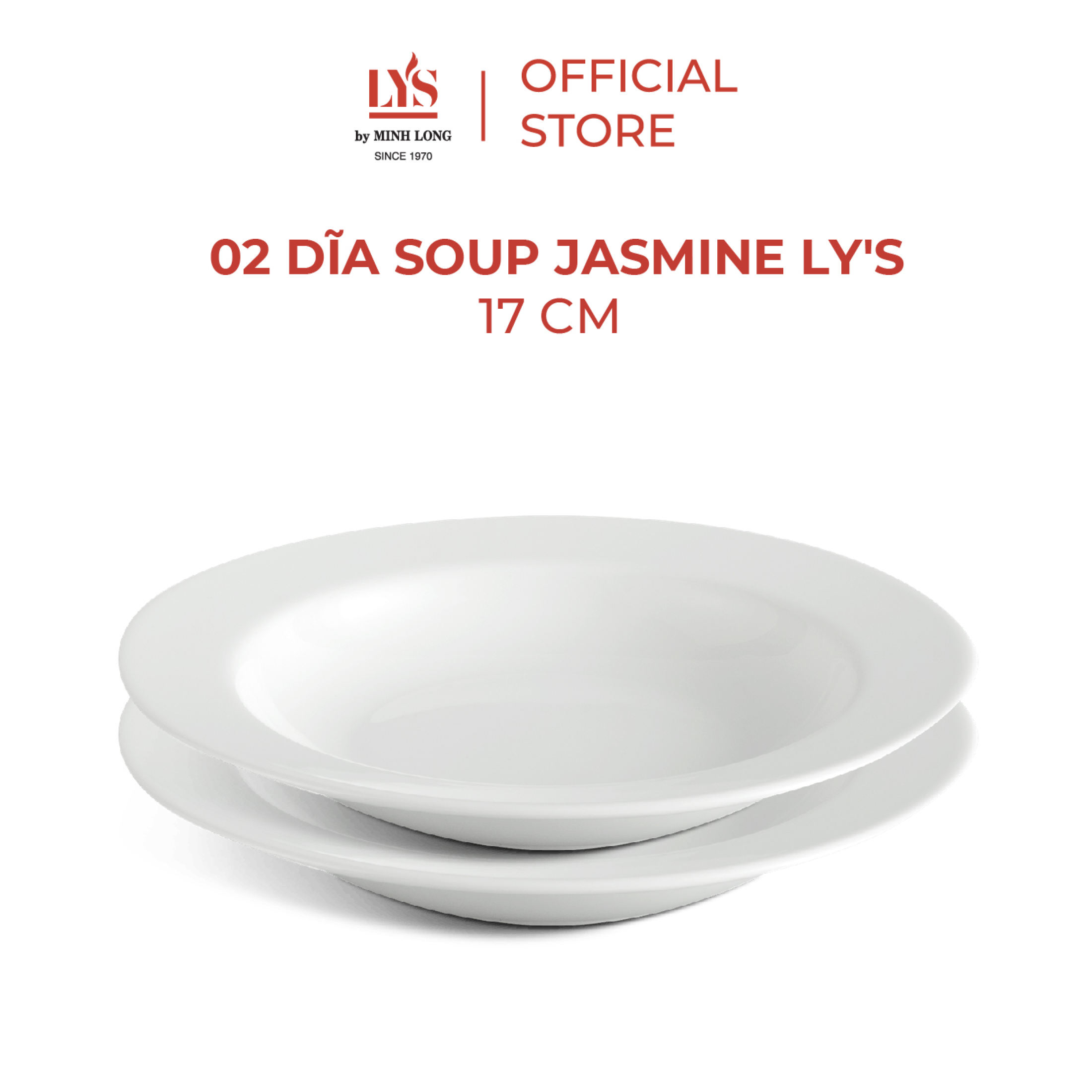 Bộ 2 Dĩa Súp Minh Long Jasmine Lys Trắng Ngà nhiều kích thước 20, 17 hàng đẹp, cao cấp