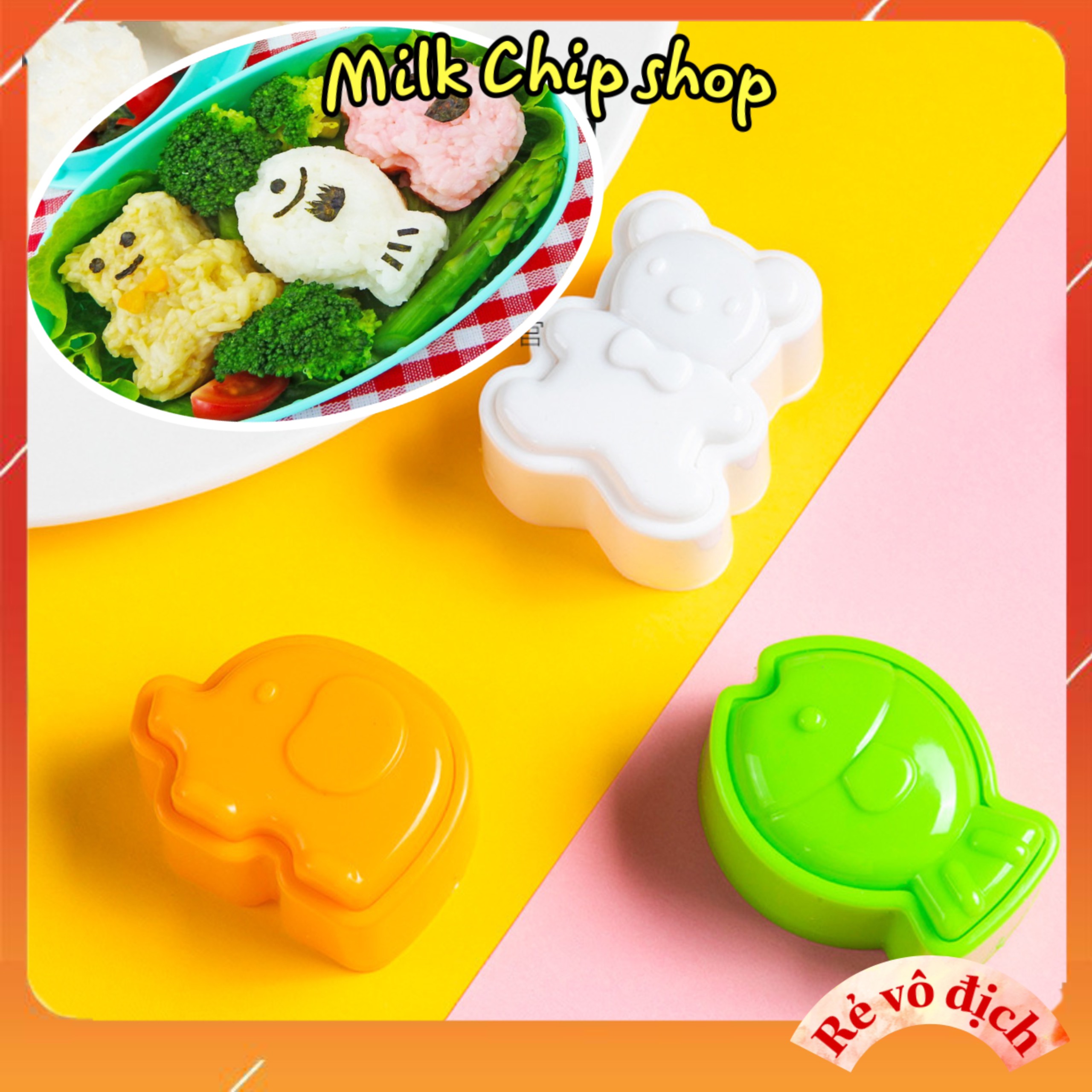 Khuôn cơm bento ép cơm tạo hình gấu, cá, voi dễ thương cho bé ăn ngon miệng