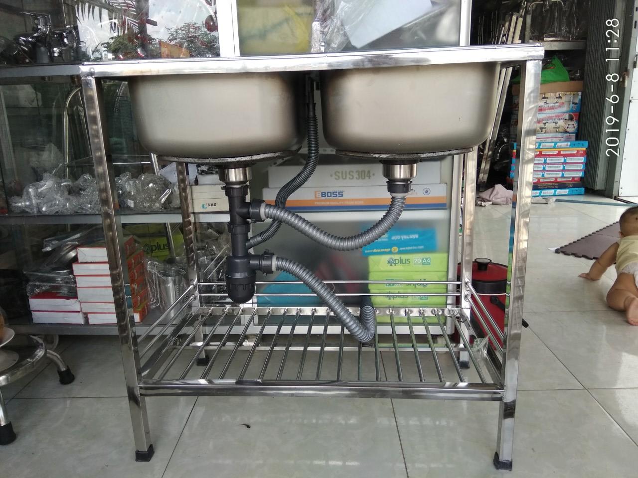 [HCM]Combo bộ chậu và chân chậu rửa chén loại 2 hộc