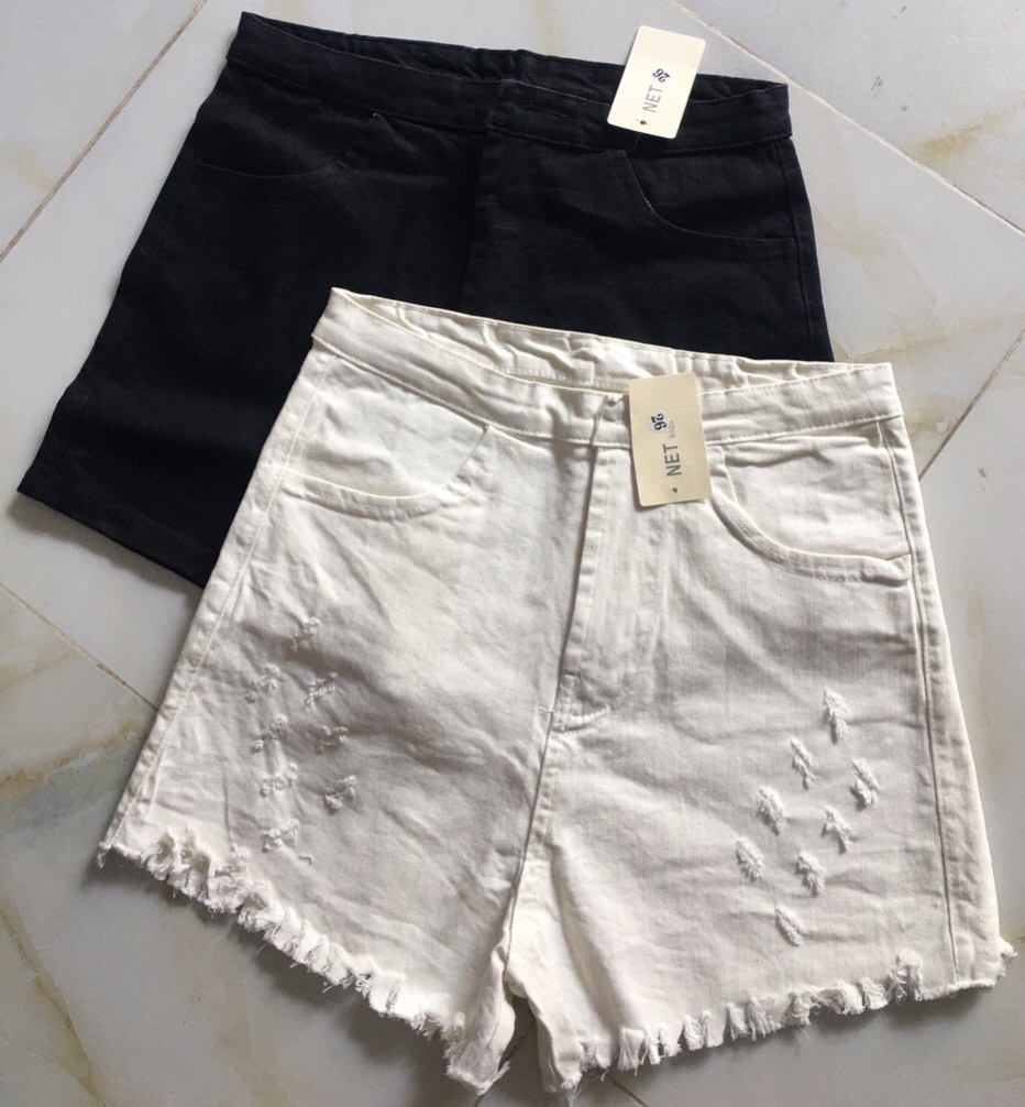 Quần short jean cạp cao có túi dành cho nữ
