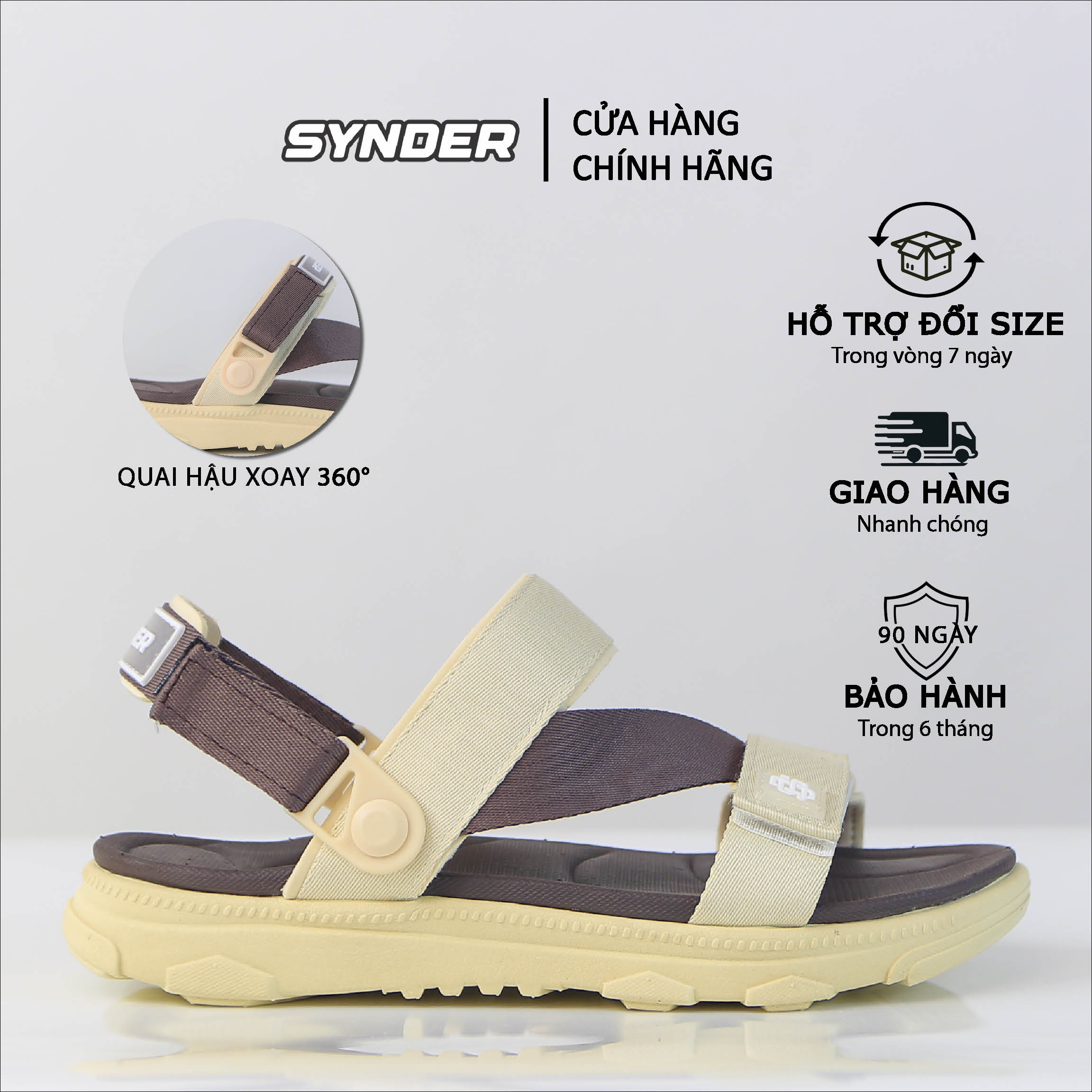 Giày Sandal SYNDER SD2 Màu Be Nâu [ kèm hộp + vớ ]