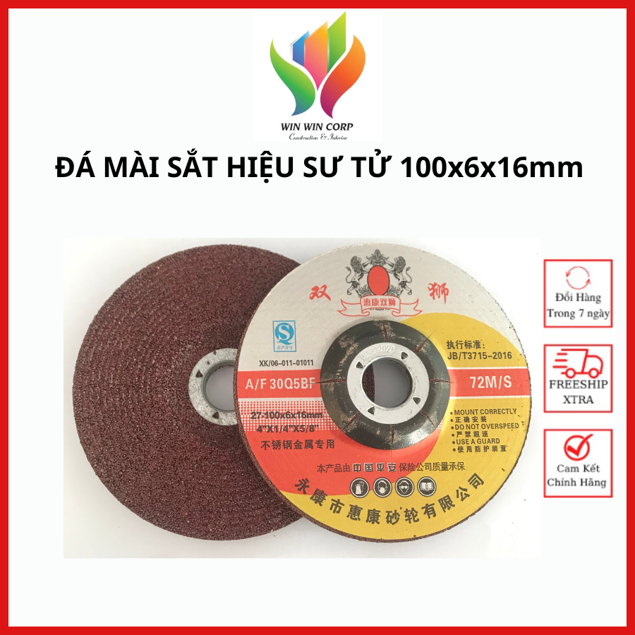 Đá mài sắt thép inox hiệu sư tử 100x6x16mm
