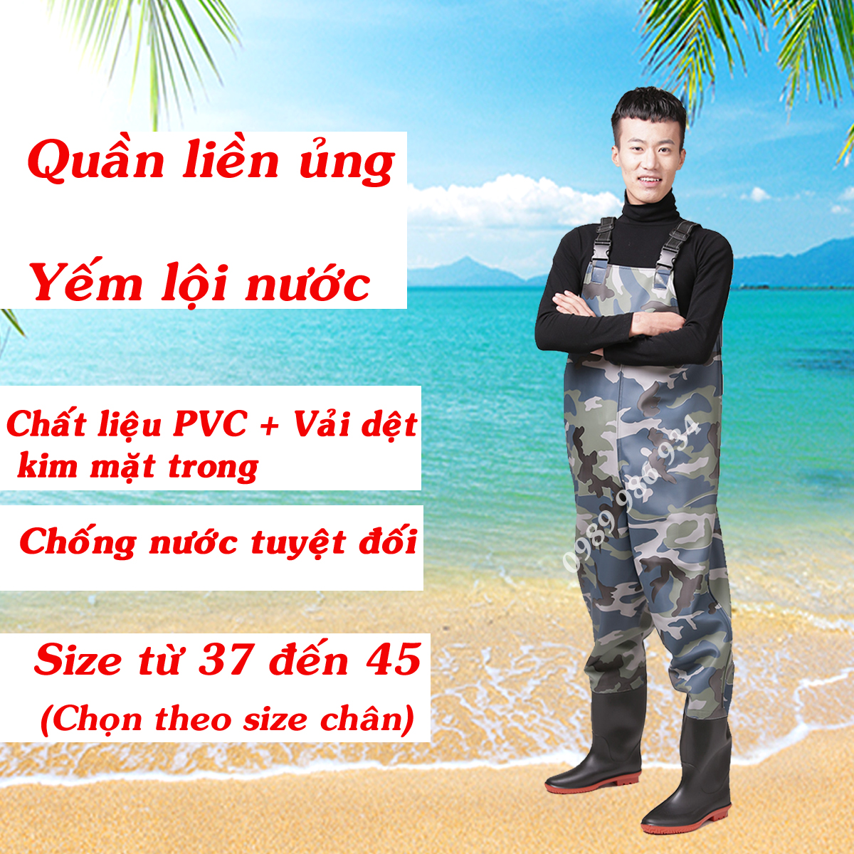 Bộ yếm lội nước cao su co giãn, chống thấm dộ dày 1.05 mm  cực chất
