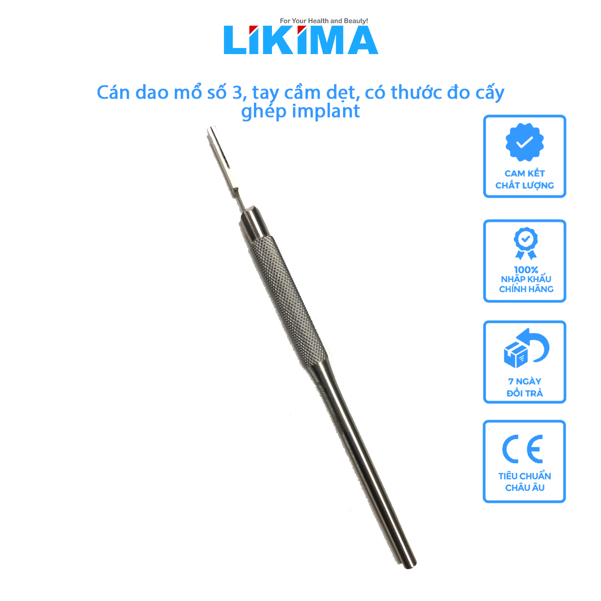 Cán dao mổ số 3, tay cầm dẹt, có thước đo cấy ghép implant bptimplant.cd3.d - likima