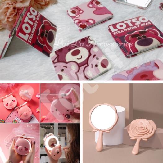 GƯƠNG CẦM TAY MINI HÌNH HOA HỒNG - GẤU LOTSO VUÔNG - THÚ 3IN1