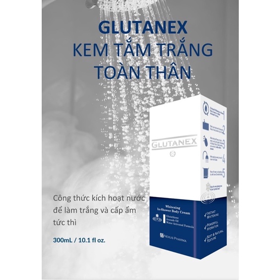 Sữa Tắm Dưỡng Trắng Body Glutanex Whitening In Shower Body Cream 300ml - Kem tắm kích trắng cấp tốc, chống nhăn da body