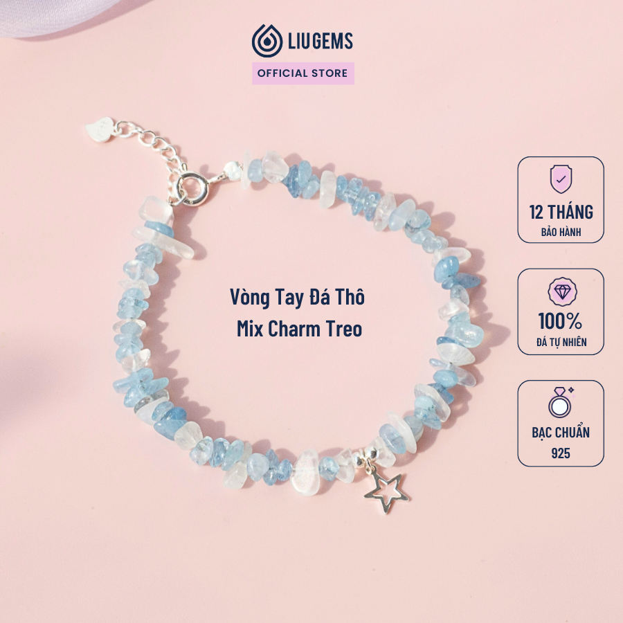  Vòng Tay Đá Thô Liugems Cho Nữ Mix Charm Bạc 925 Dễ Thương Trẻ Trung Năng Động VTDT01 