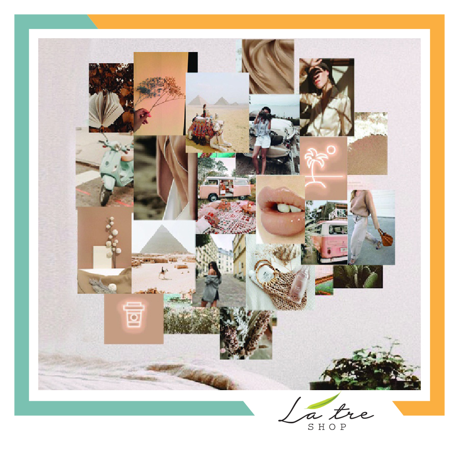 Bộ 6/12/24 hình Wall Collage bưu thiếp postcard dán tường trang trí tường decor phòng ngủ - theme Be Mẫu 2 1302