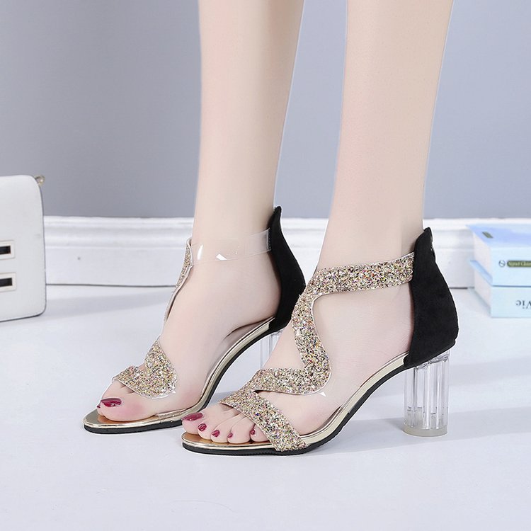 Giày cao gót kéo khóa quai trong phối quai zíc zắc gót mica trong suốt - CG349