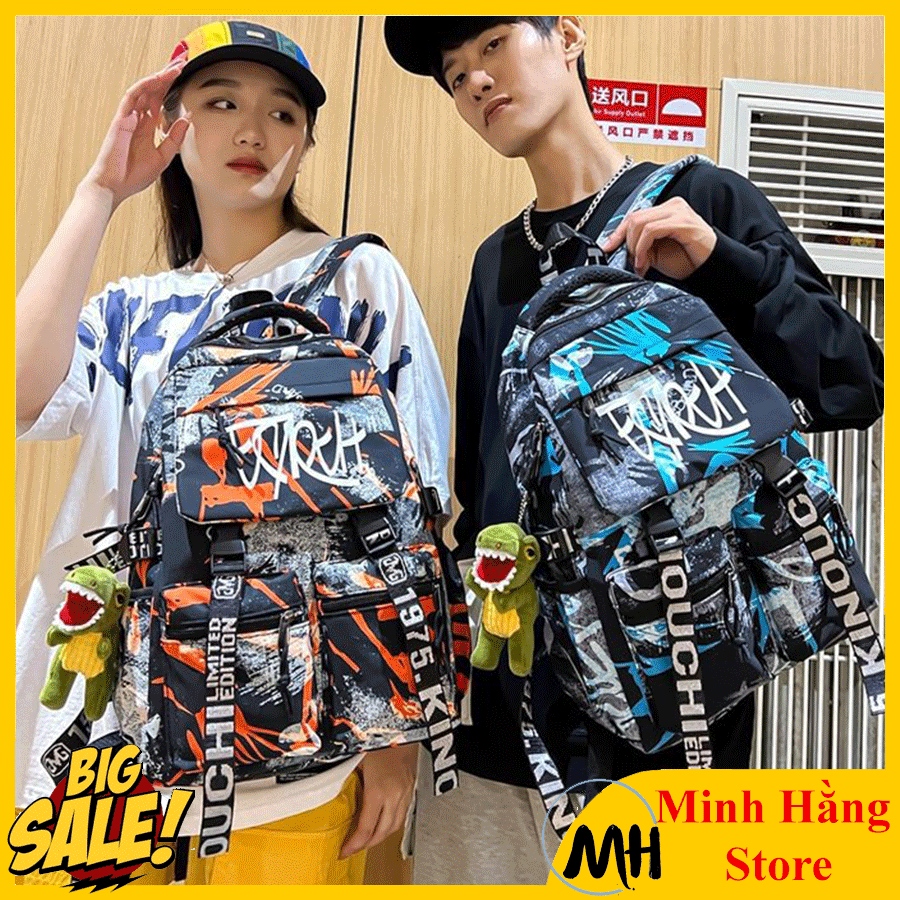 Balo nam nữ thời trang cấp 2,3 mẫu hot, cặp sách trung học màu loang cá tính