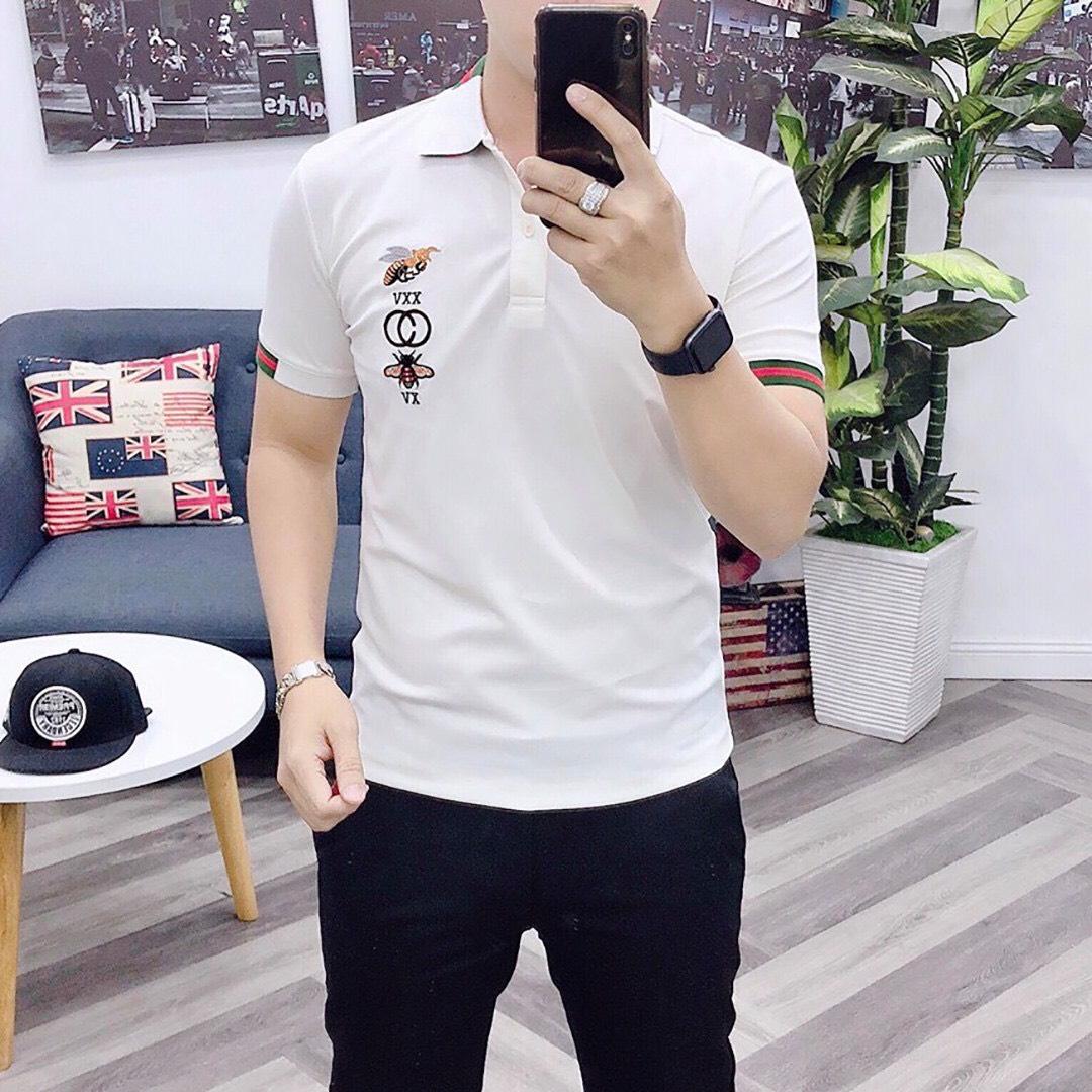 Áo thun nam có cổ thêu họa tiết gc