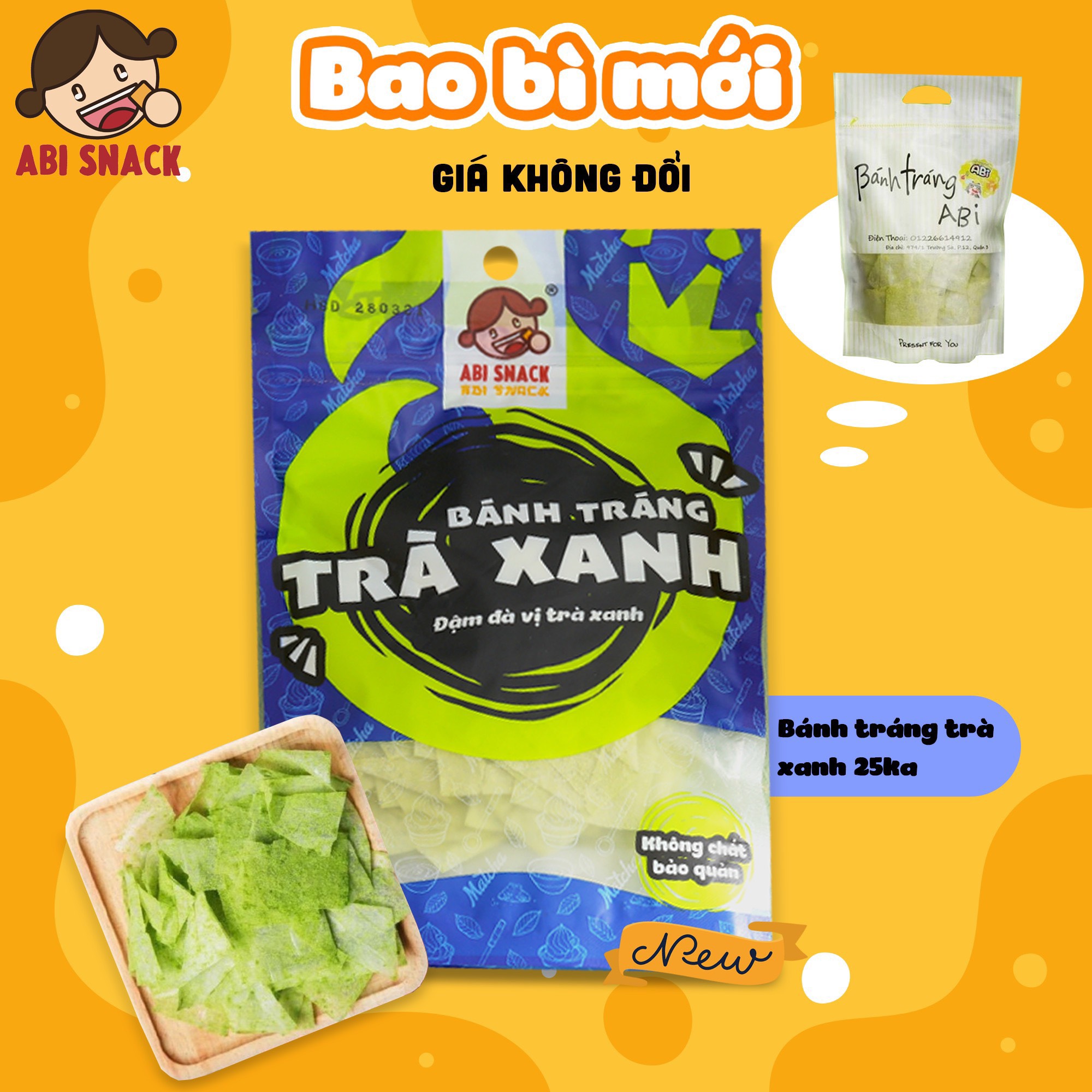Combo 2 món bánh tráng abi vị ngọt phô mai - trà xanh thơm lừng