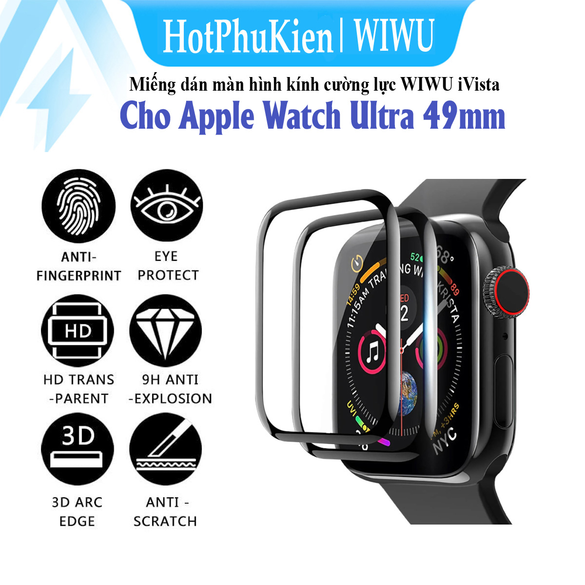 Miếng dán màn hình kính cường lực Full 3D cho Apple Watch Ultra 49mm