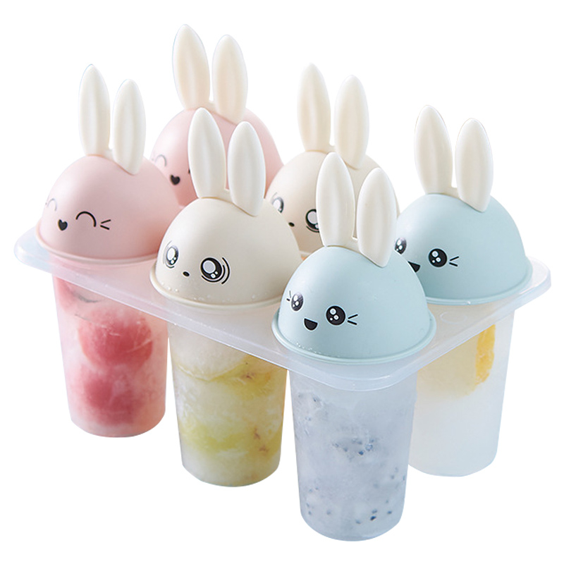 KHUÔN LÀM QUE KEM 6 NGĂN HÌNH THỎ NHIỀU MÀU - KHUÔN LÀM KEM GIẢI KHÁT CHO MÙA HÈ NÓNG BỨC