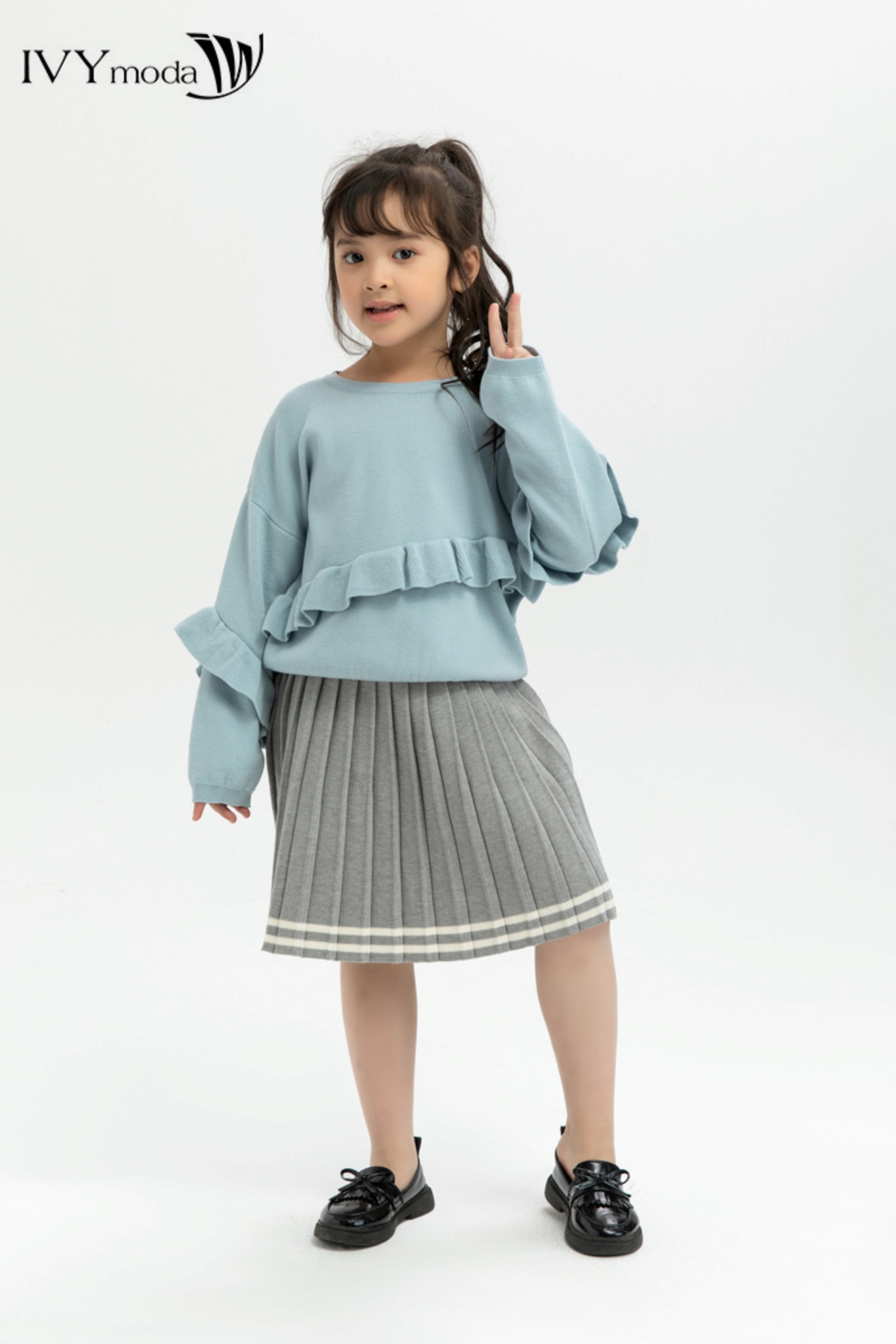 Áo len bé gái phối bèo ivy moda ms 58g0786