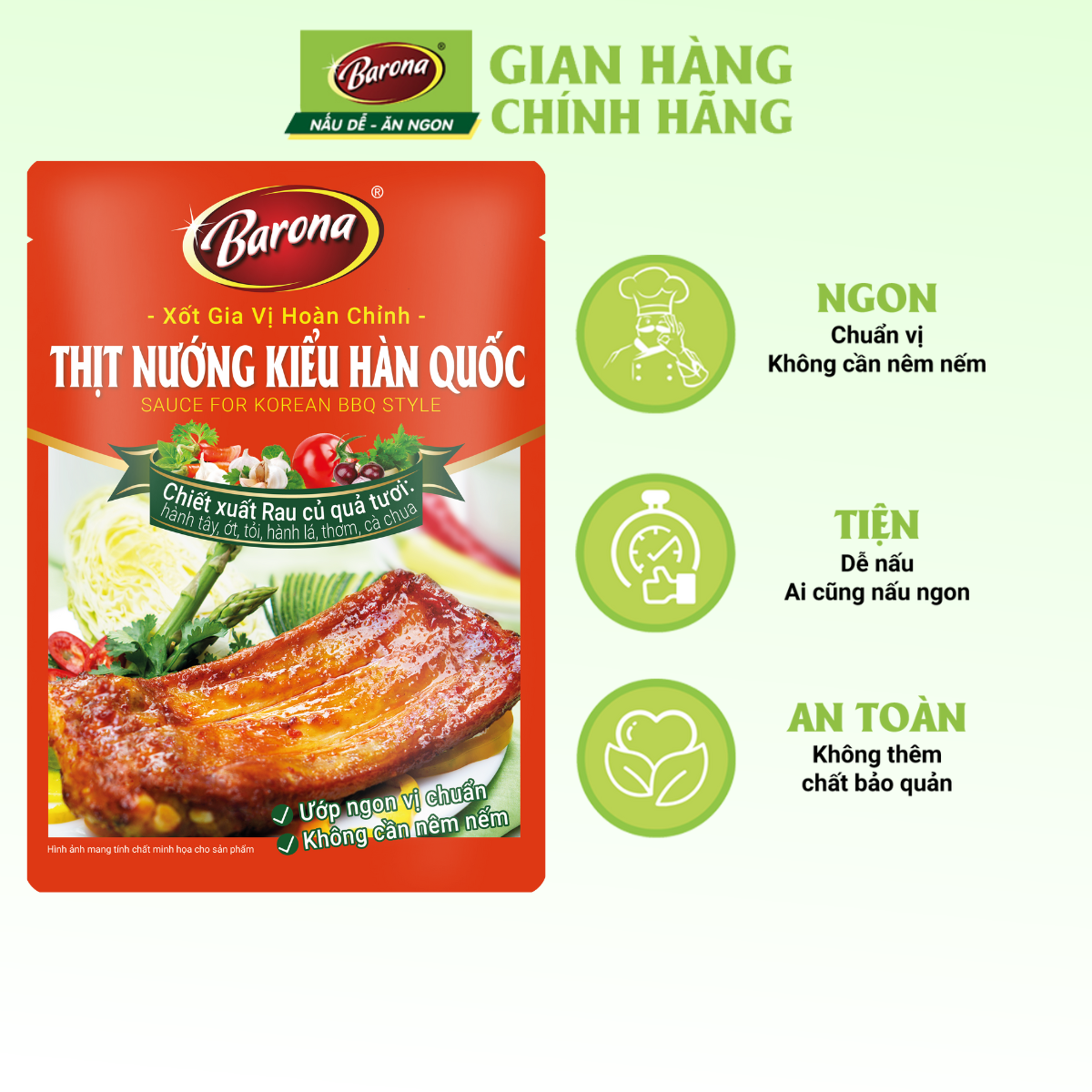 Gia Vị Thịt Nướng Kiểu Hàn Quốc Barona 80g ướp ngon chuẩn vị không cần nêm nếm