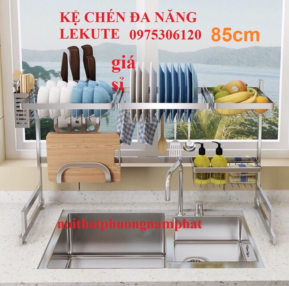 [HÀNG LOẠI 1 BAO CHẮC CHẮN] Kệ Chén Đa Năng 100% INOX 304 LEKUTE Giá Để Bát Đũa THÔNG MINH TIỆN LỢI ĐANG ĐƯỢC ƯA CHUỘNG GIÁ SIÊU SỈ 85CM kệ có chỗ cài dao cài thớt ống đũa kệ đặt trên mặt chậu