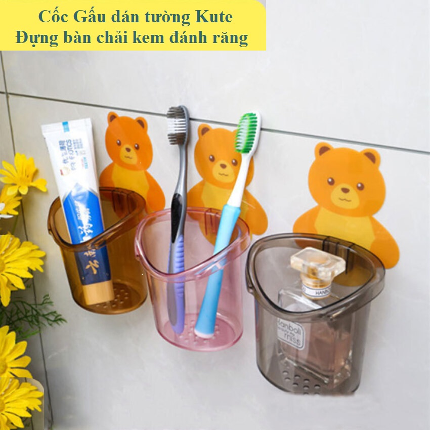 [FREESHIP] Cốc Gấu dán tường đựng bàn chải, kem đánh răng | Cốc Gấu nâu đựng kem đánh răng | Ly Gấu dán tường nhà tắm |Kệ dán tường | Giá treo đồ cute dễ thương | Kệ nhà tắm | Lalyshop