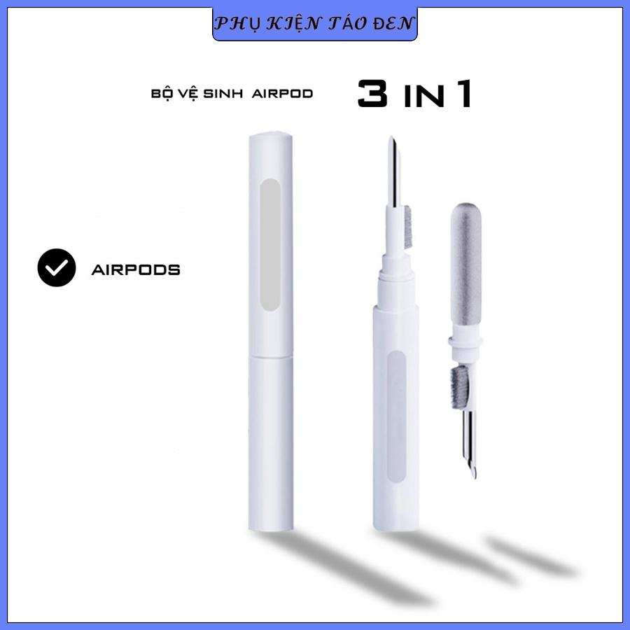 Bút vệ sinh tai nghe airpod, điện thoại, máy ảnh- dụng cụ vệ sinh 3 in 1- phụ kiện táo đen