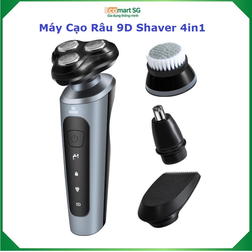Máy cạo râu 9d shaver, máy cạo râu nam đa năng 4in1, máy cạo râu mini kiêm tỉa lông mũi cao cấp, 3 lưỡi dao kép ecomart sài gòn