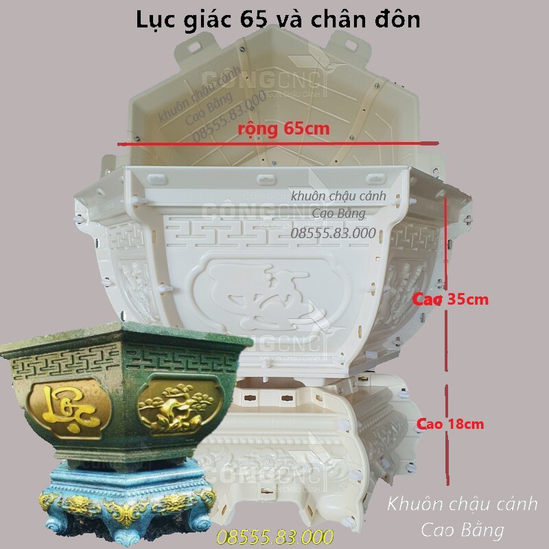 khuôn đúc chậu cảnh lục giác 65 và chân đôn lùn
