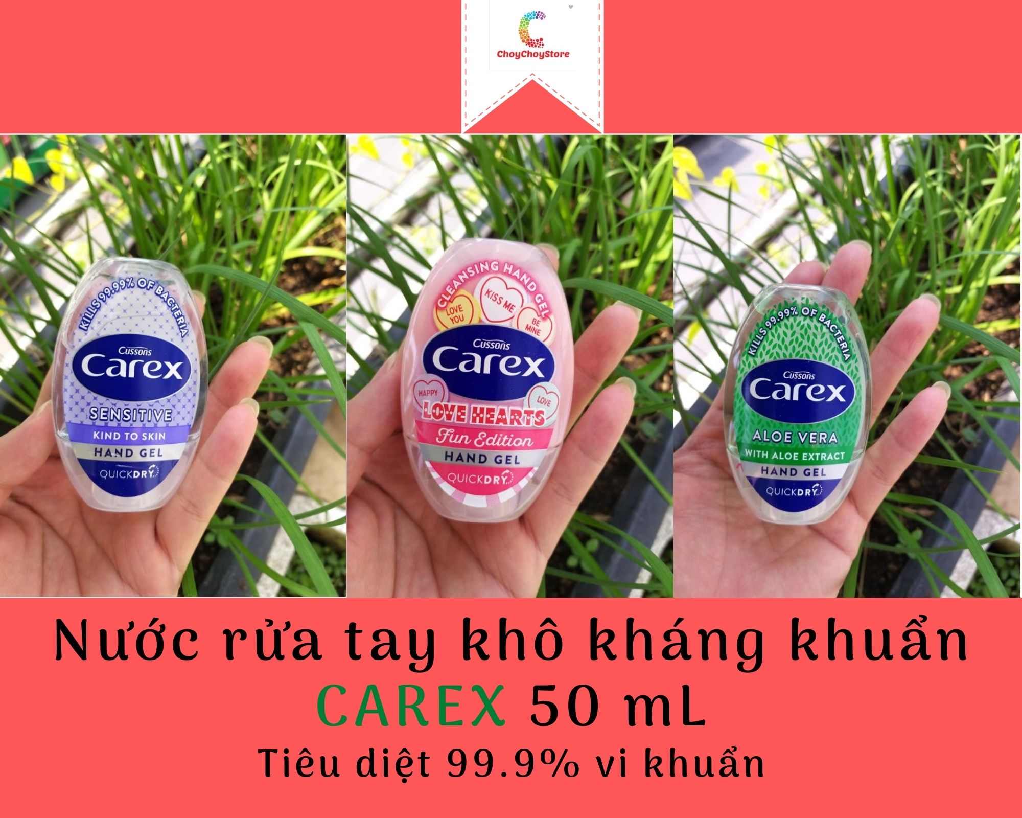 [HSD 2022] Nước rửa tay khô kháng khuẩn Carex 50 mL - Gel rửa tay nhanh tiêu diệt 99.9% vi khuẩn