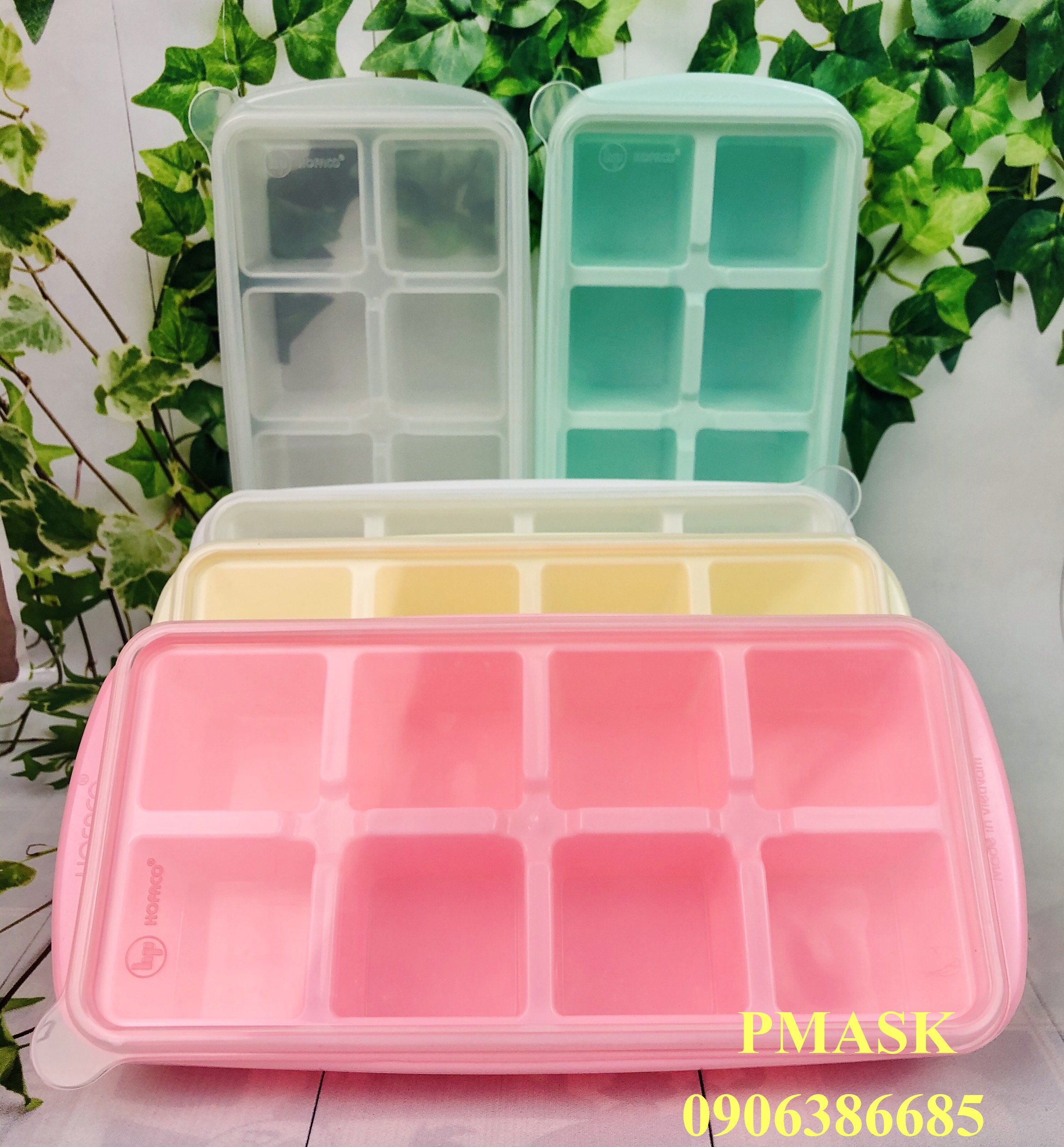 Dụng cụ dự trữ thức ăn cho bé – Khay làm đá lớn cho gia đình – Khay đá nắp đậy 8 viên HPL56