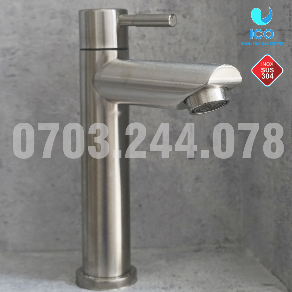 Vòi lavabo lạnh cao 20cm inox 304 - ico- 702