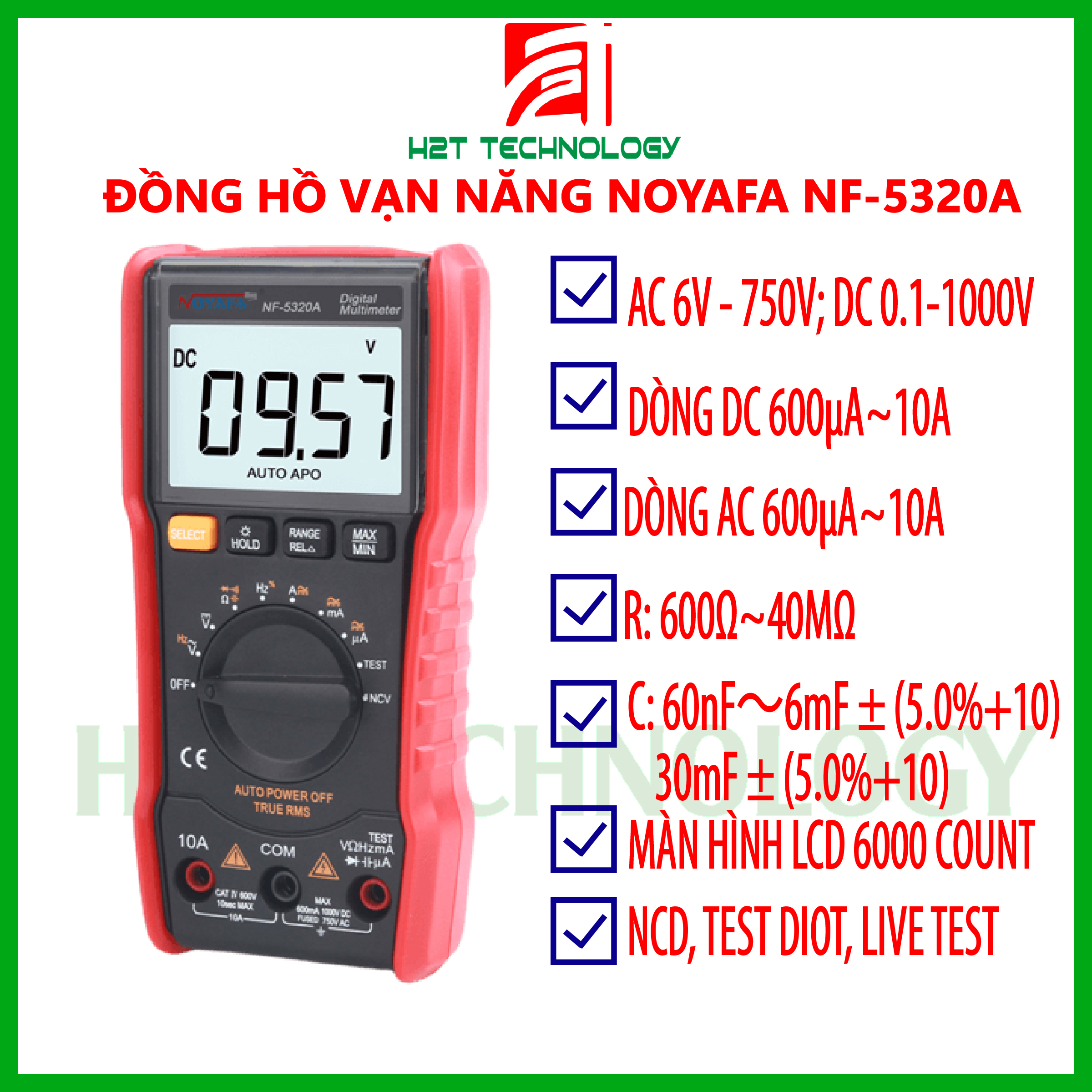 Đồng hồ vạn năng noyafa nf-5320a đo vac, vdc, dòng ac/dc, đo tụ điện, đi ốt, điện trở, ncv, thông mạch