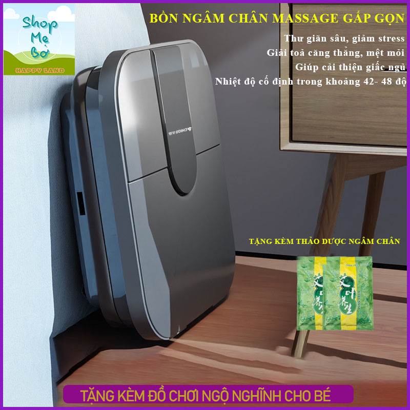 Bồn ngâm chân massage, chậu ngâm chân máy massage chân gấp gọn cao cấp tặng kèm thảo dược ngâm chân, BH 2 năm