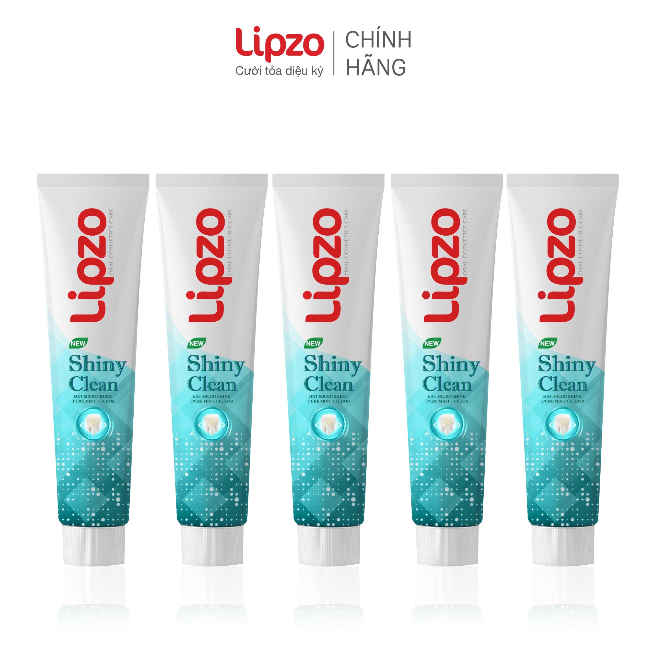 [Combo 5] Kem Đánh Răng Bạc Hà Lipzo Shiny Clean 95g Vị The Mát Diệt Khuẩn Khử Mùi, Không Bào Mòn Men Răng Từ Khoáng Chất Vỏ Sò