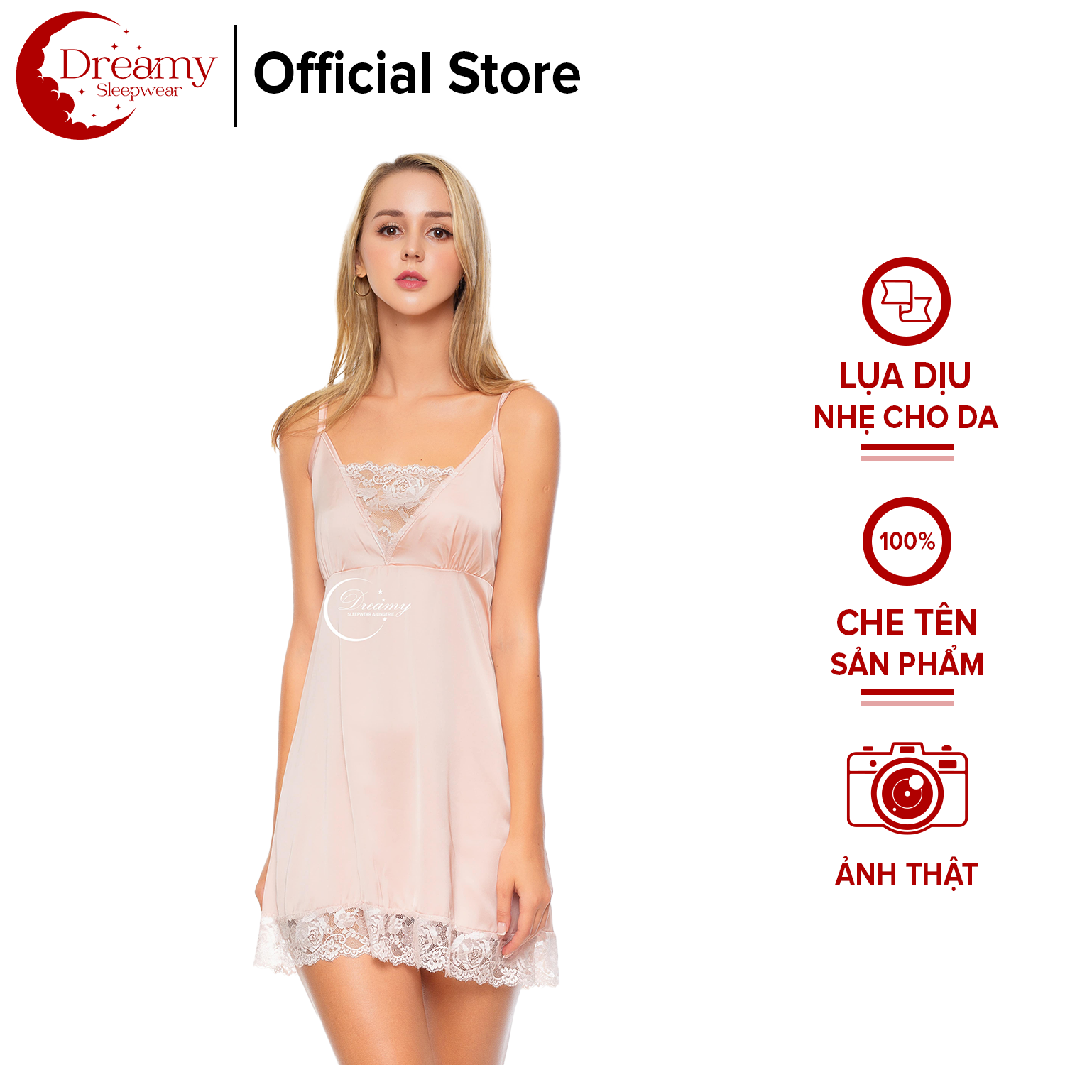 Váy ngủ sexy quyến rũ, váy ngủ 2 dây lụa mặc ở nhà cho nữ,Đồngủ sexy,Đồngủ hai dây ,đồ ngủ nữ, váy ngủ nữ 2 dây cúp ngực dáng xòe phối ren siêu quyến rũ màu hồng pastel Dreamy VX17