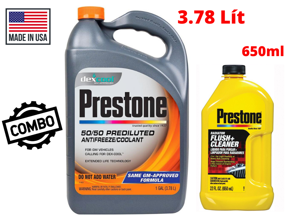 Combo nước làm mát động cơ ,dung dịch làm sạch két nước prestone 3,78l