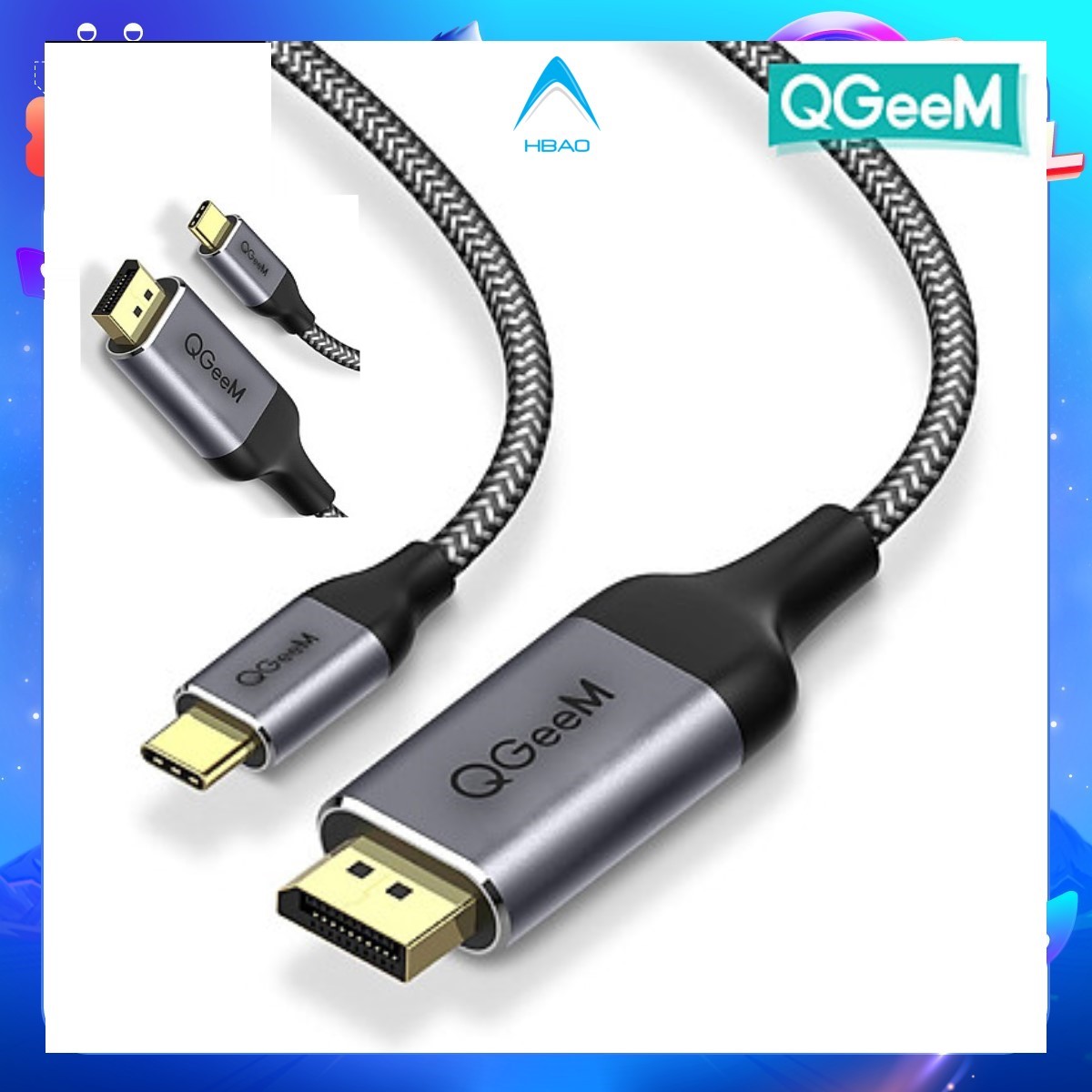 Cáp chuyển đổi usb type c sang displayport dp, cáp displayport qgeem dài 1.2m 4k @ 60hz
