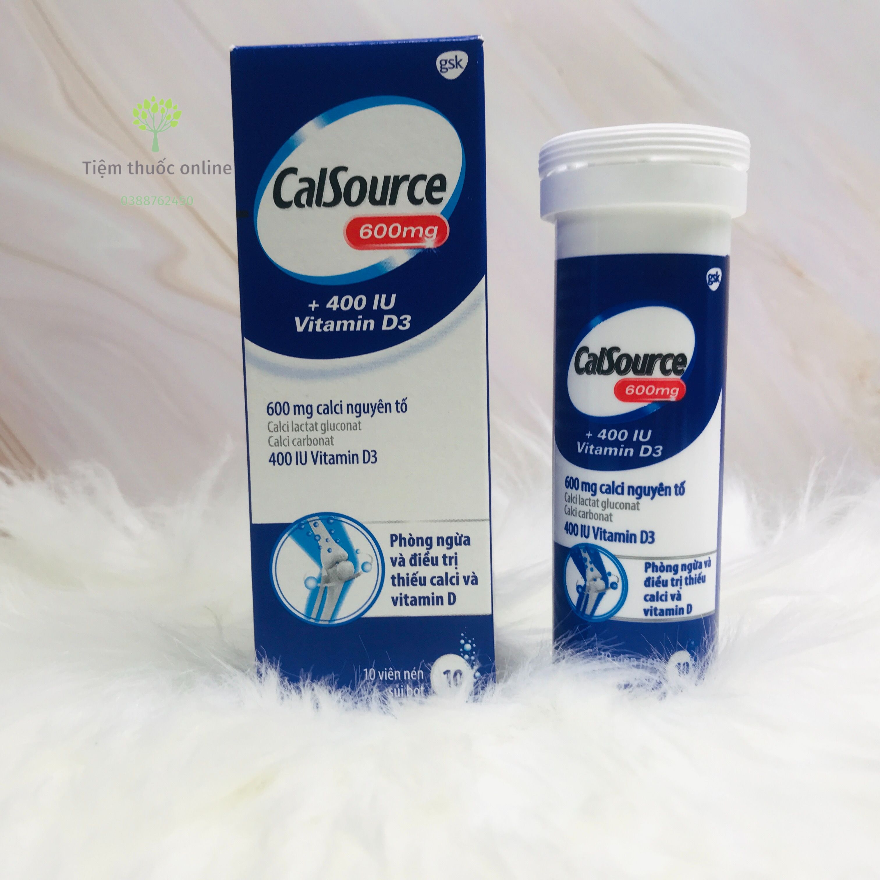 Viên sủi bổ sung calsource 600mg + 400iu vitamin d3 tuýp 10 viên