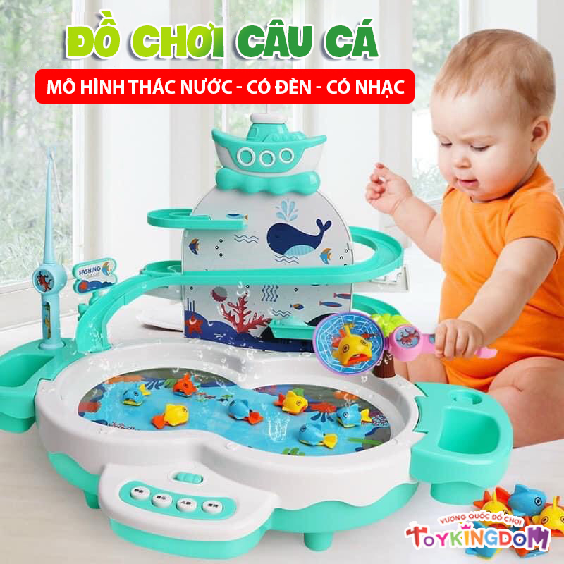 Bộ đồ chơi câu cá cầu trượt mô hình thác nước có đèn có nhạc vui nhộn - đồ chơi câu cá