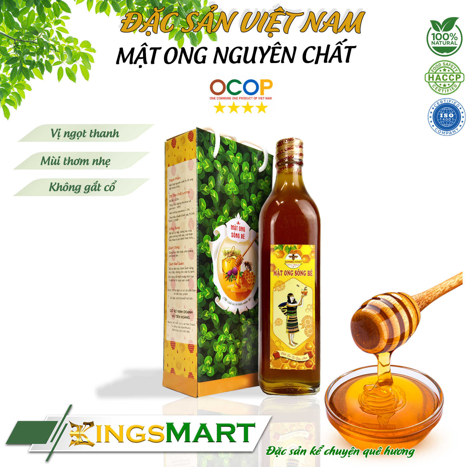 Mật ong đa hoa nguyên chất - Thương hiệu SÔNG BÉ - Đặc sản Bình Phước - Chai 750m/500ml - Kingsmart