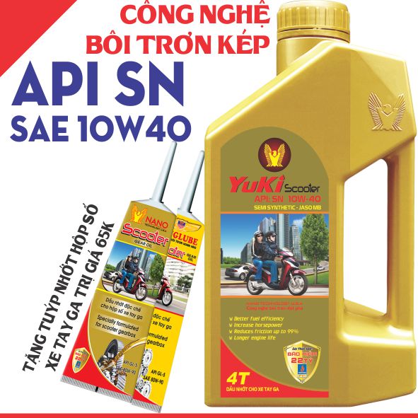 Nhớt Xe Tay Ga Yuki Scooter SN 10W40 800ml Công Nghệ Bội Trơn Nano Giúp Êm Xe Nhẹ Máy, Tiết Kiệm Nhiên Liệu.