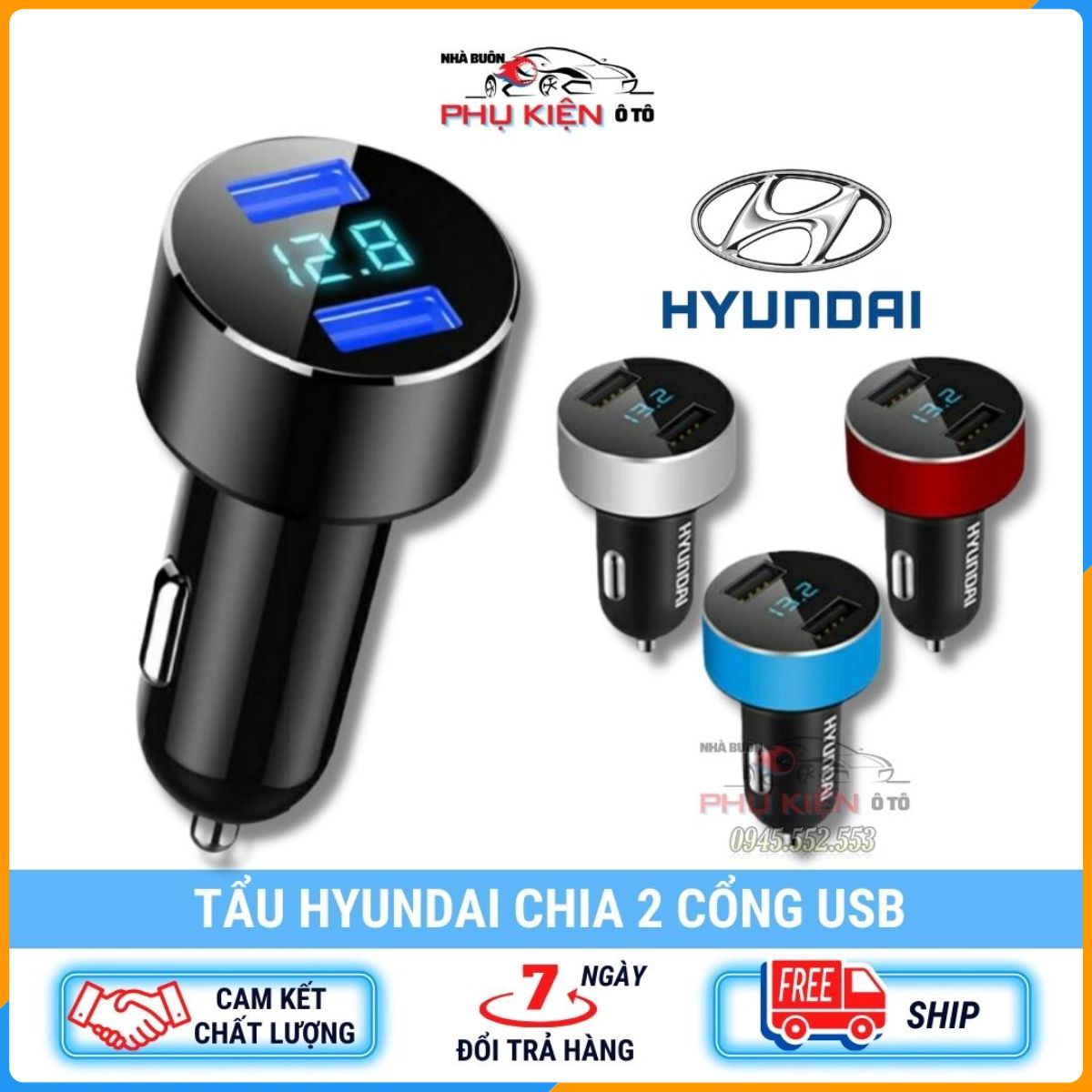Tẩu Hyundai HY-36 Chia 2 Cổng USB tích hợp vôn kế, nhỏ gọn sạc điện thoại trên ô tô