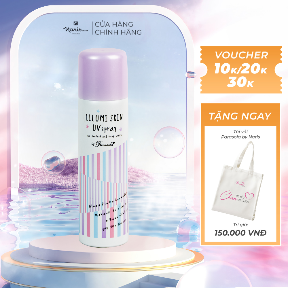 Xịt chống nắng dưỡng da thon gọn Naris PARASOLA ILLUMI skin UV Spay, UV 2-sao SPF50+ PA+++ 80Gr