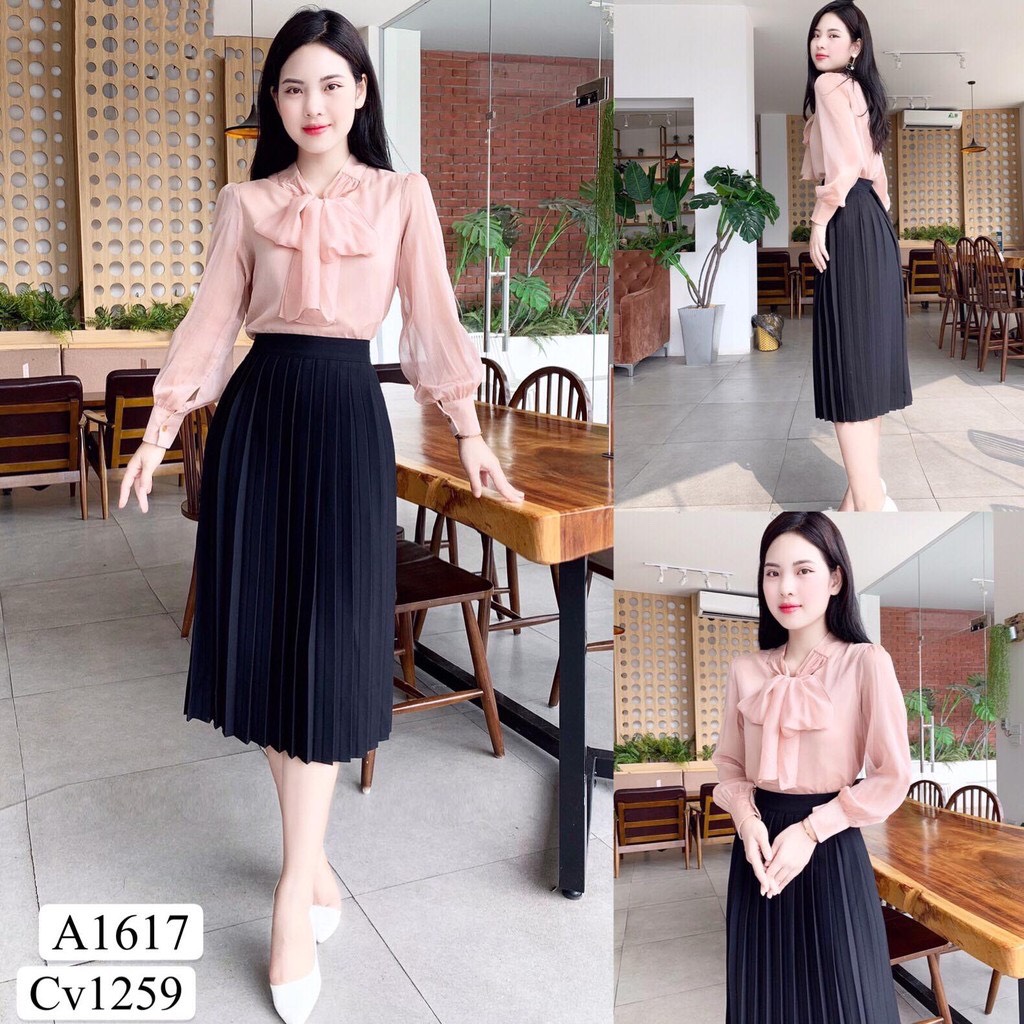 Chân váy xếp ly dáng dài hàng cao cấp, chân váy dài lưng chun co giãn 4 chiều dễ mặc, minhquang2017
