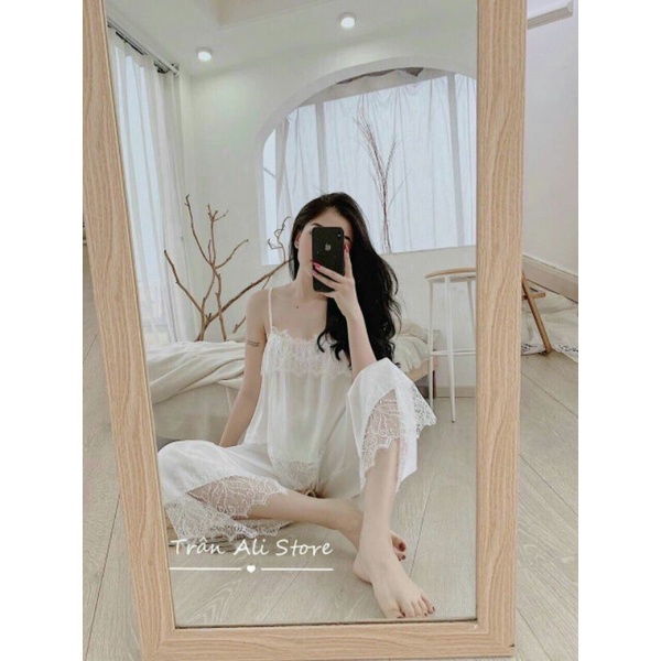 Đồ bộ pyjama nữ _ lụa satin cao cấp - đồ bộ nữ mặc nhà áo 2 dây quần dài