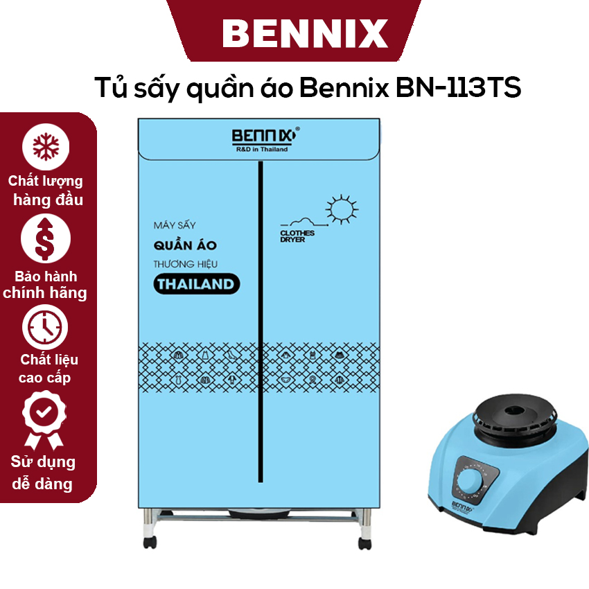 Tủ sấy quần áo bennix bn-113ts , hàng thái lan cao cấp, máy sấy quần áo công suất 1400w, bảo hành 18 tháng