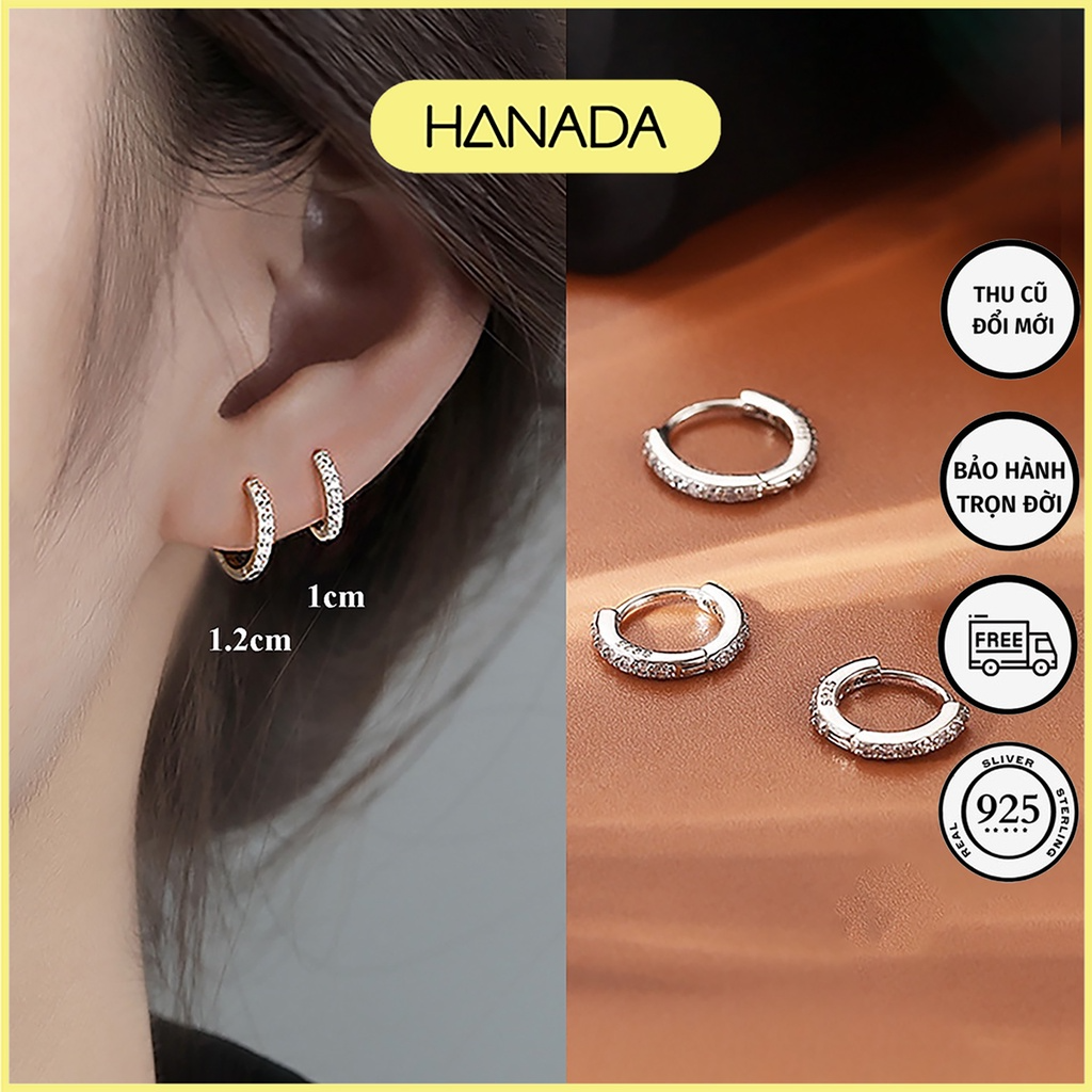 Khuyên Tròn Đá Bạc 925 Bấm Bật Chắc Chắn Nhiều Size Hanada Bông Tai Tròn Đính Đá Đơn Giản Nam Nữ 0383