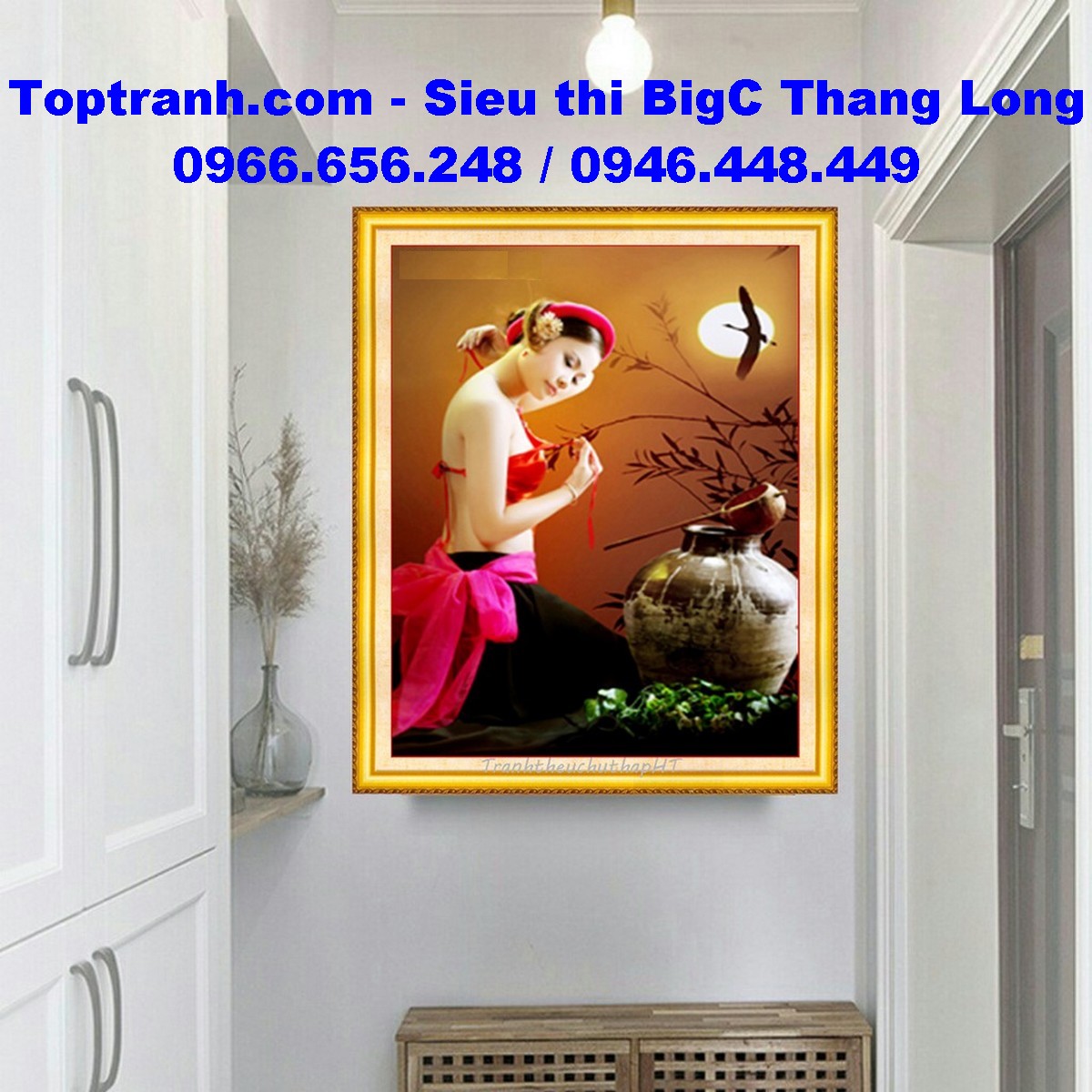 Tranh thêu chữ thập cô gái dưới ánh trăng LV3186 chưa thêu