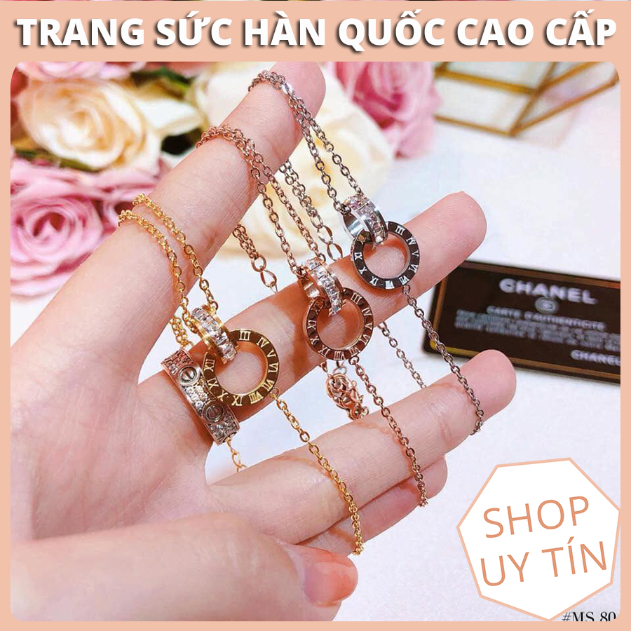 Lắc chân nữ, vòng chân titan ko đen 2 mặt đính đá lồng nhau